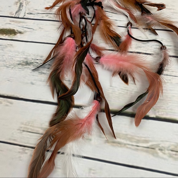 Boho Pink and White Long Feather Elastic Hair Tie - Picture 9 of 14